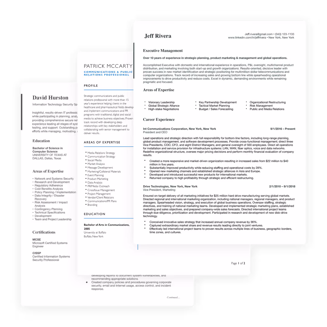 Tell your professional story right with an expertly crafted resume, cover letter, and Linkedin profile