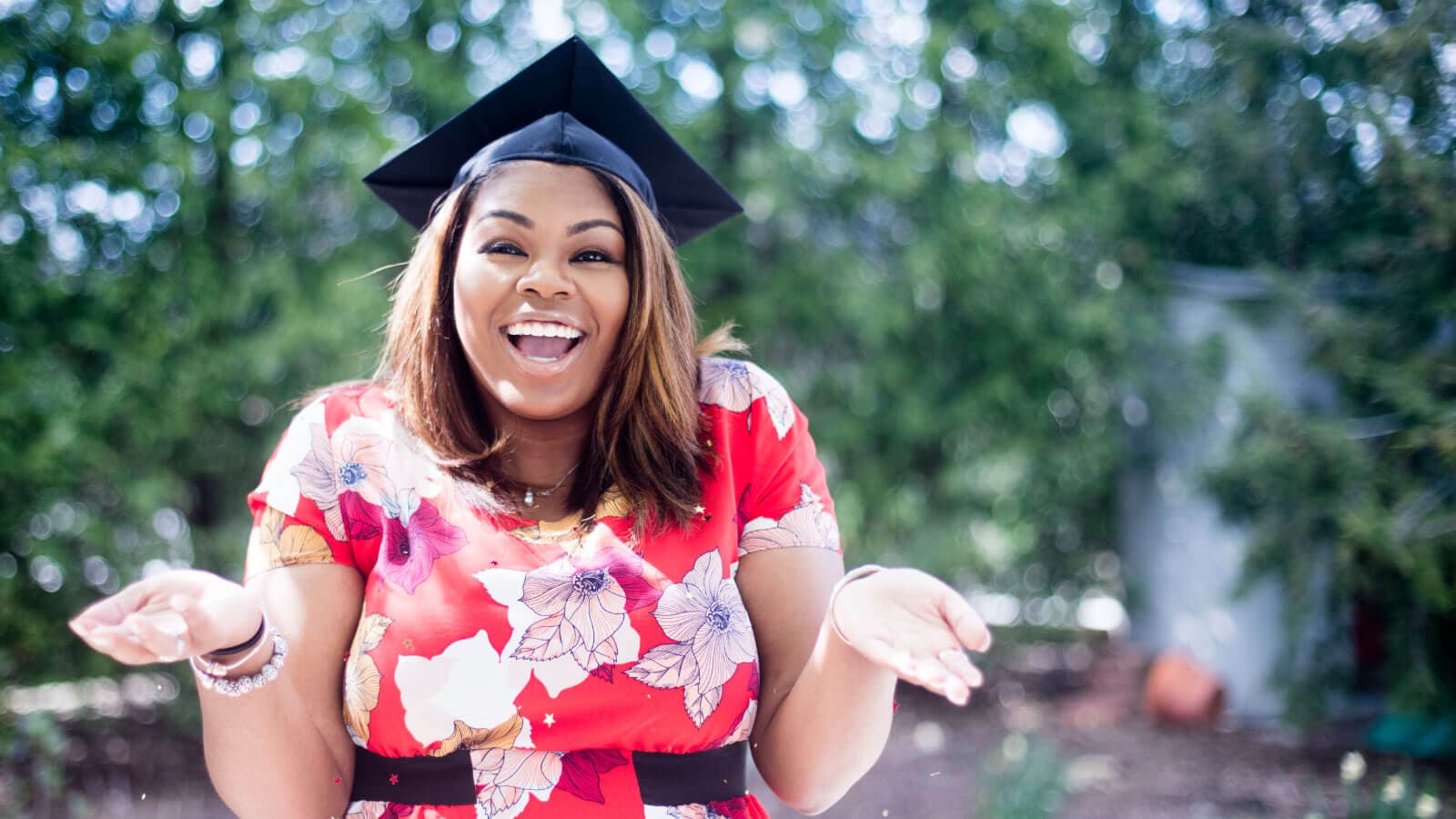 Woman wearing graduation cap