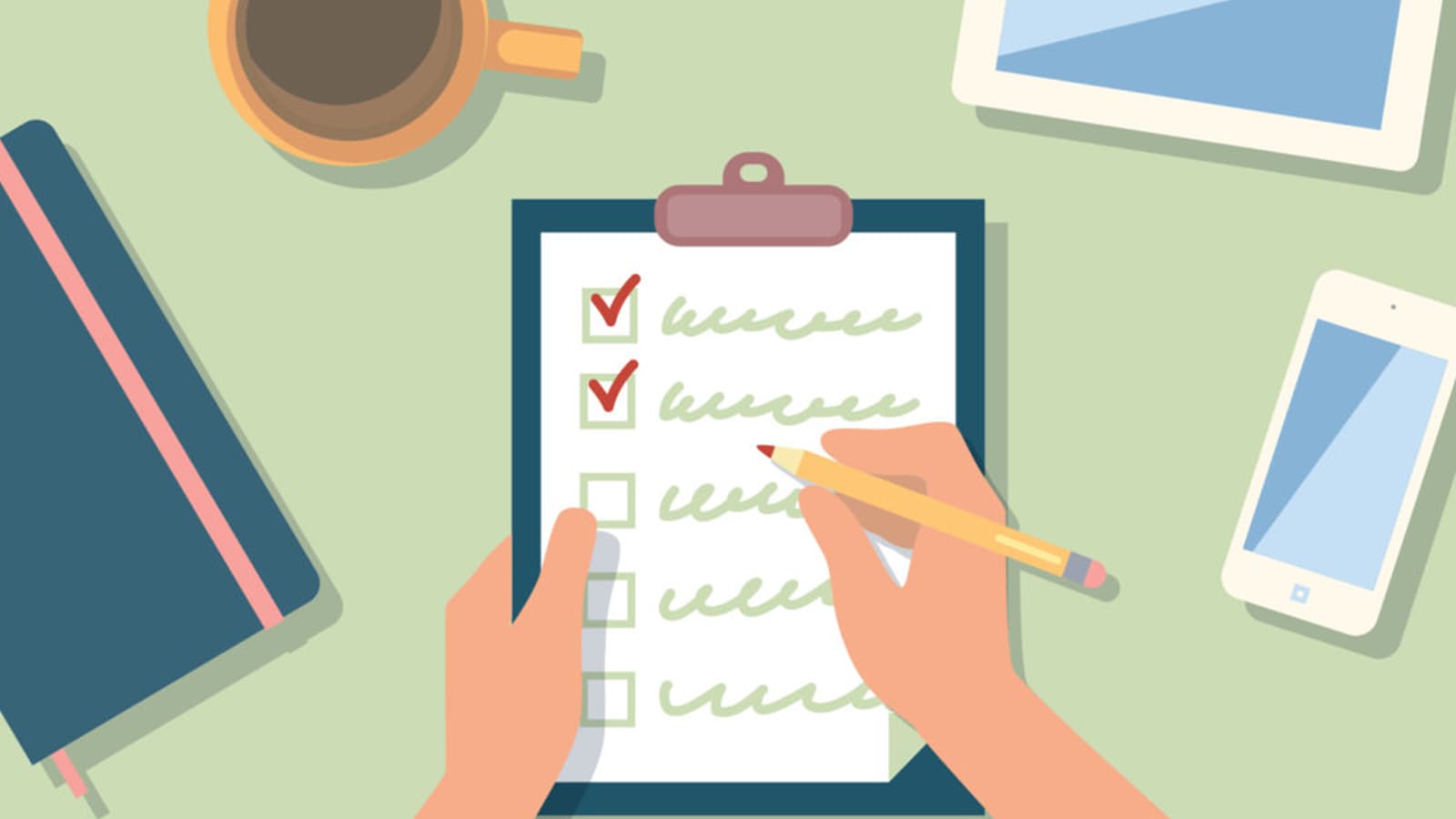 person checking things off on a checklist