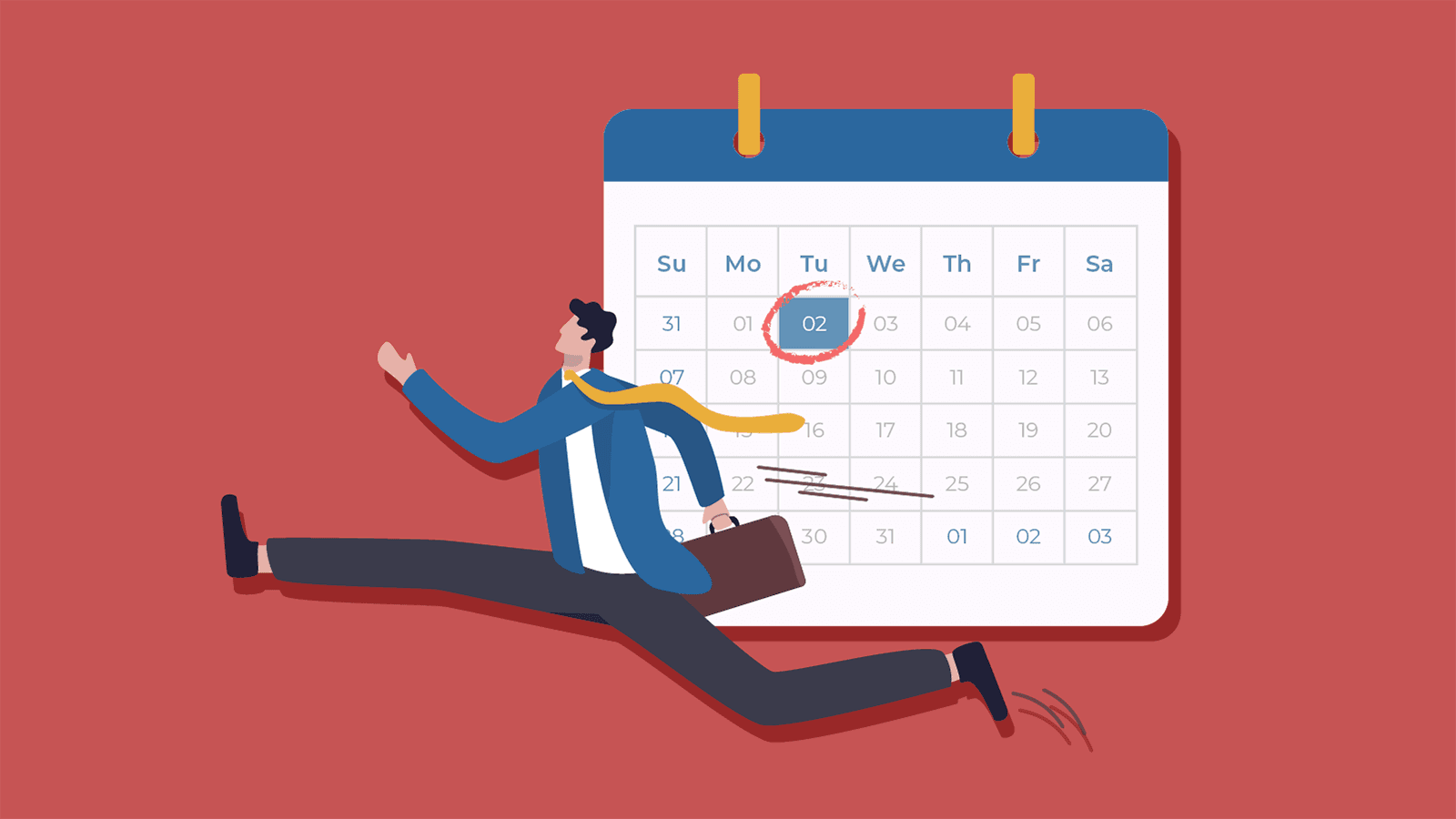 drawing of a man sprinting past a calander