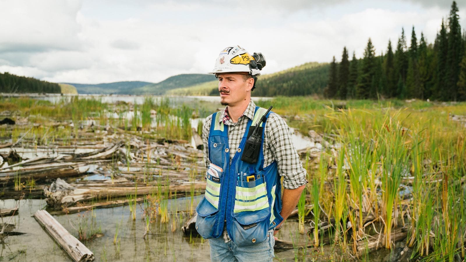 Worker in swamp