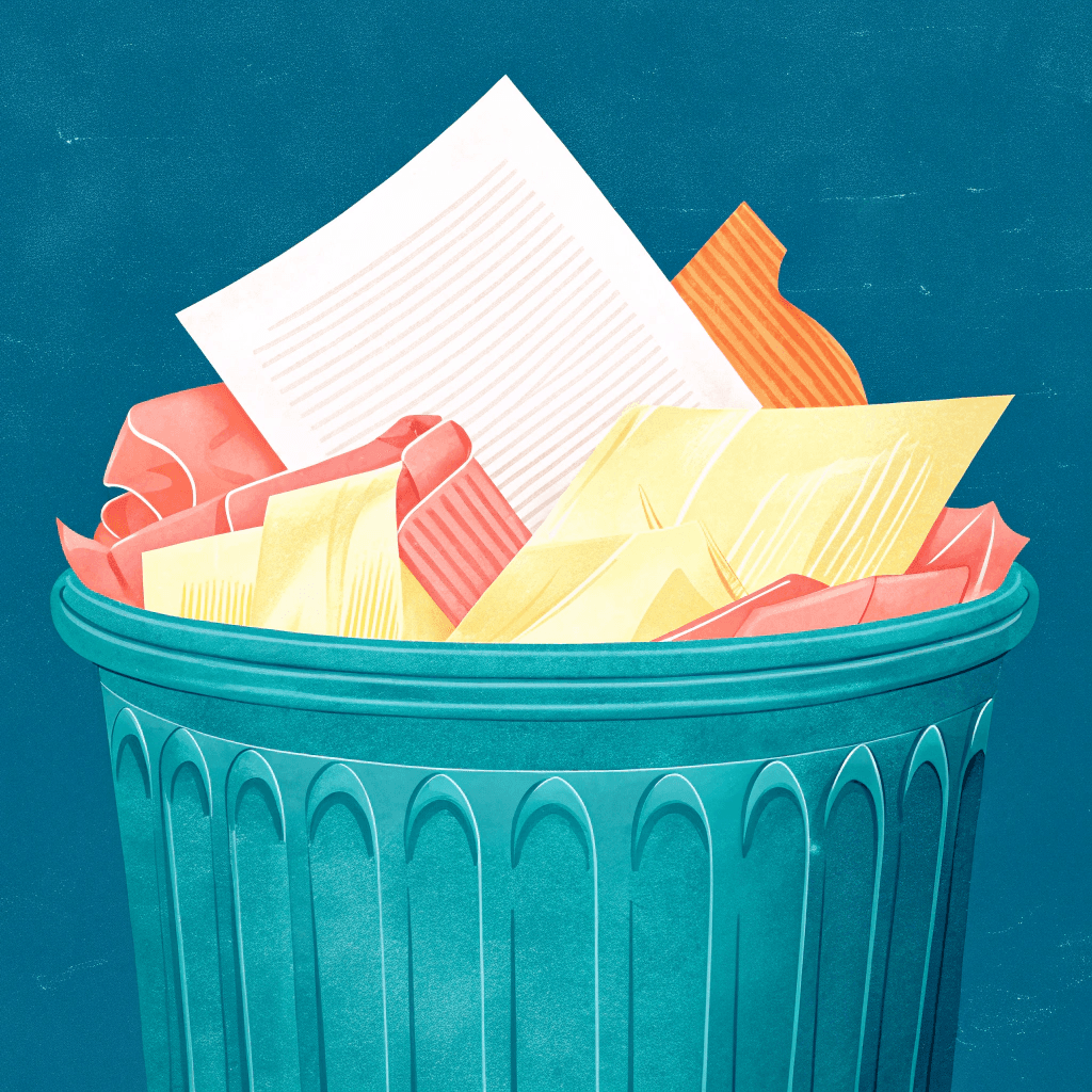 trashcan filled with cover letters