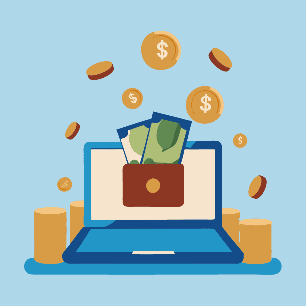money coming out of a laptop