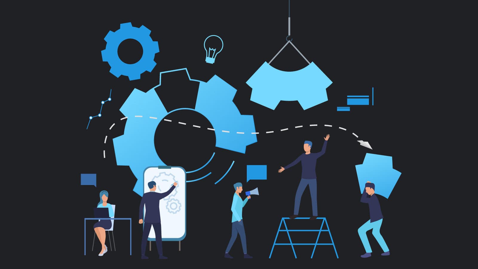 Cartoon illustration of computer screens/business