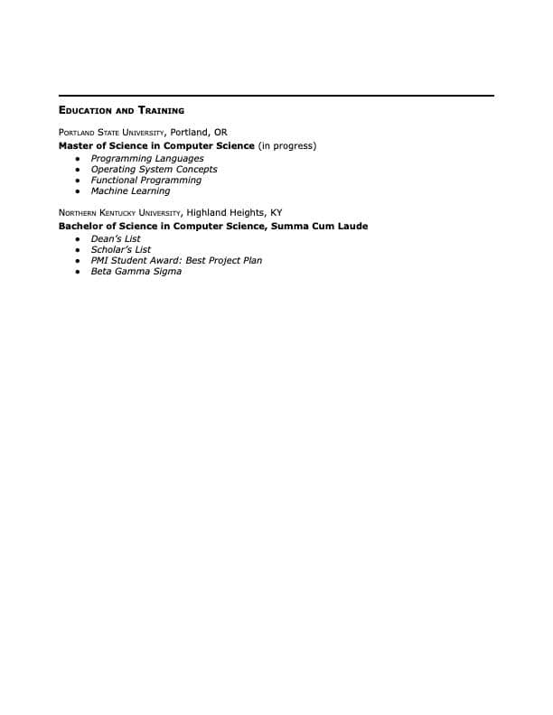 Software Engineer resume example page 2