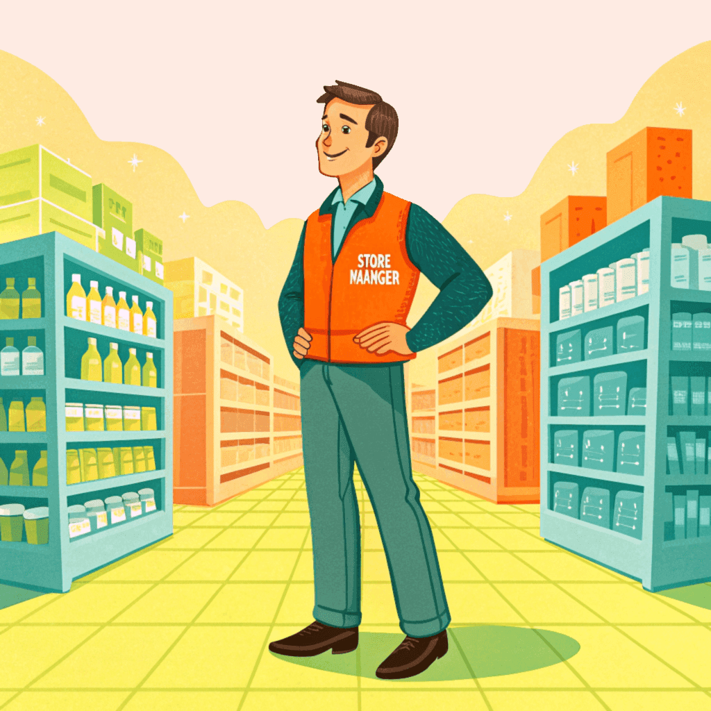 Illustration of a cashier and woman on computer