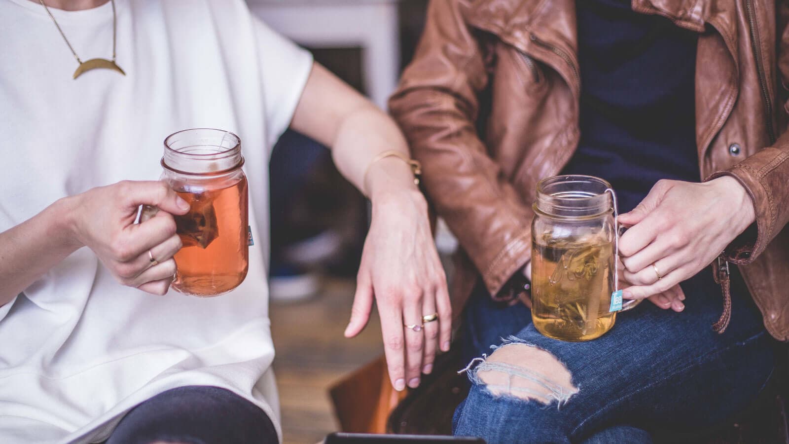Two women drinking tea